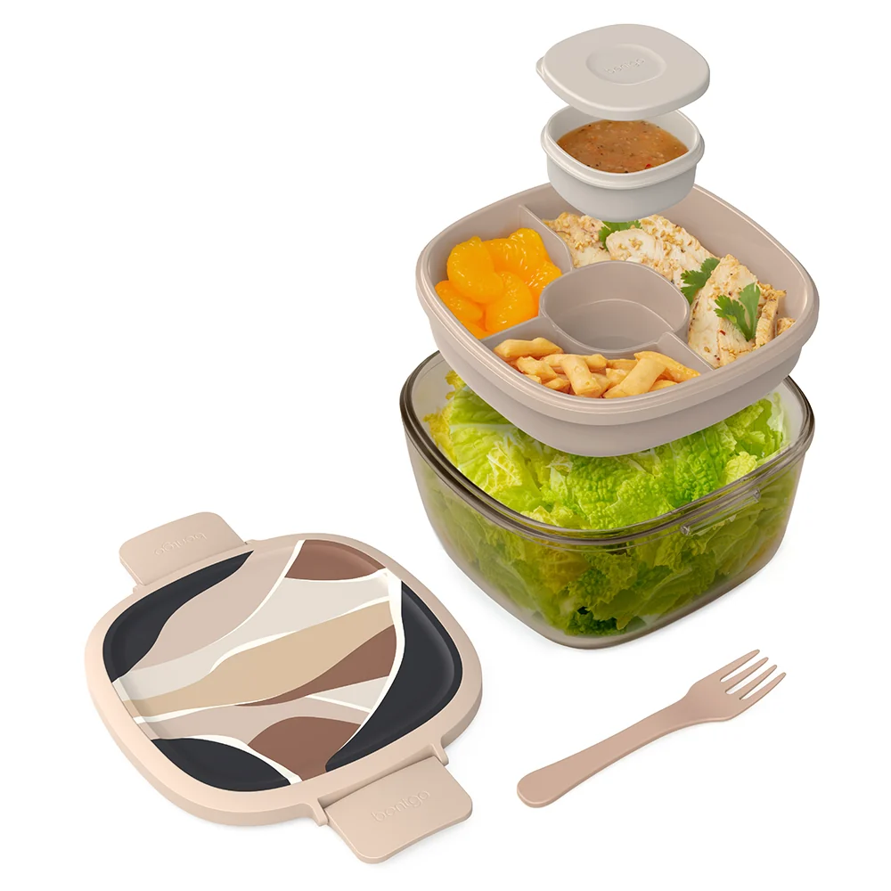 Bentgo Glass Prints All-in-One Salad Container - Floral Maximalist - Sea