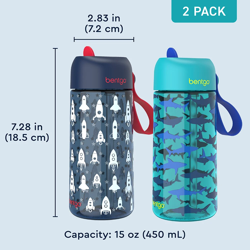 Bentgo Kids Prints Water Bottle (2-Pack) - Rocket/Shark - Image 28