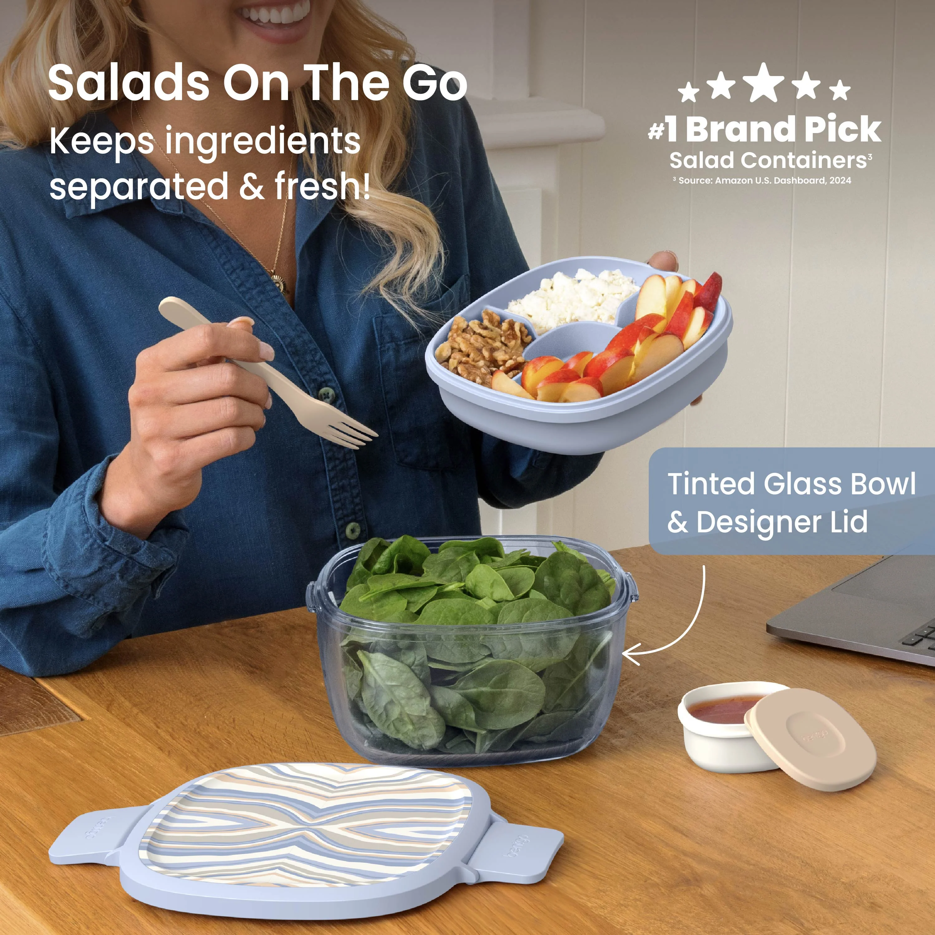 Bentgo Glass Prints All-in-One Salad Container - Image 9