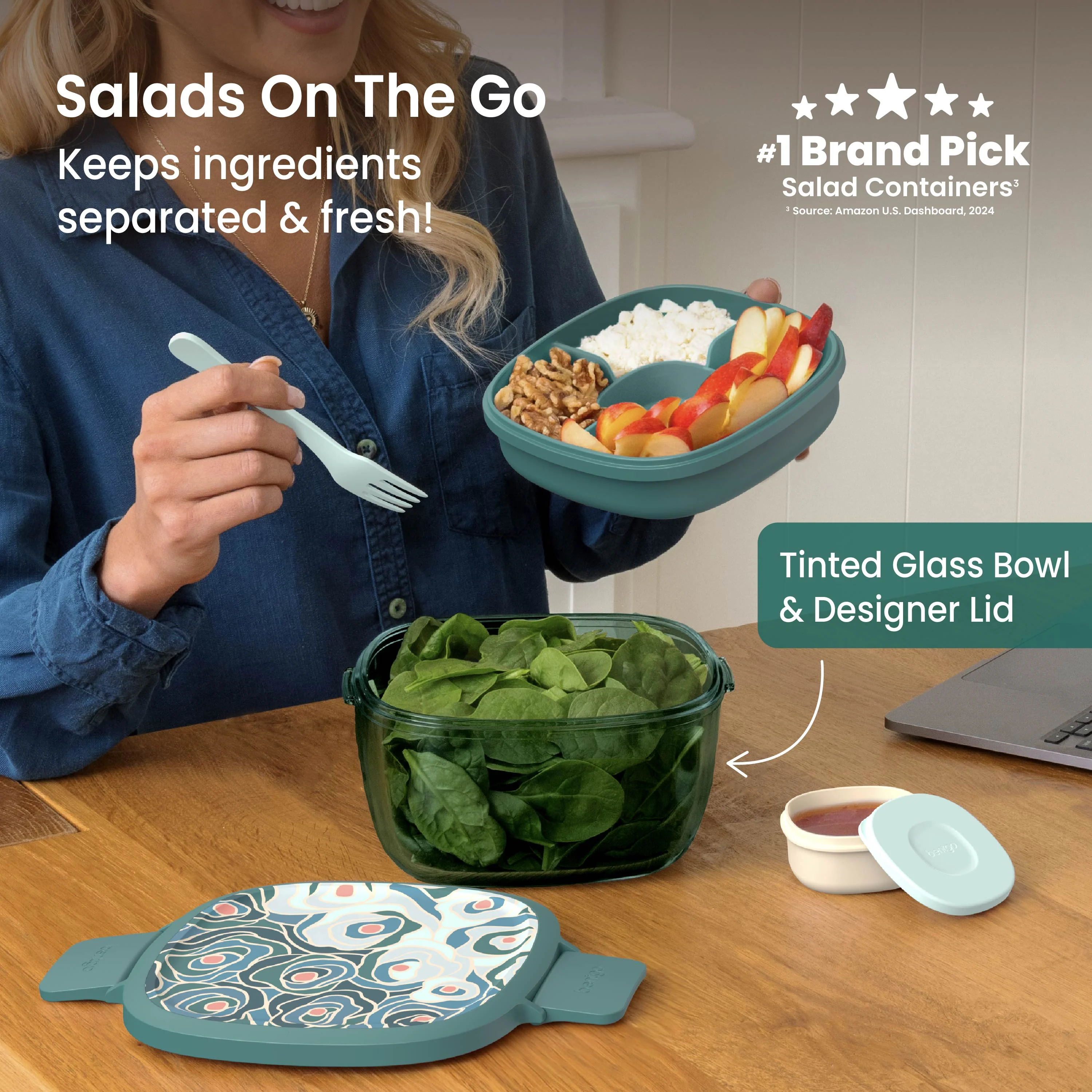 Bentgo Glass Prints All-in-One Salad Container - Image 16