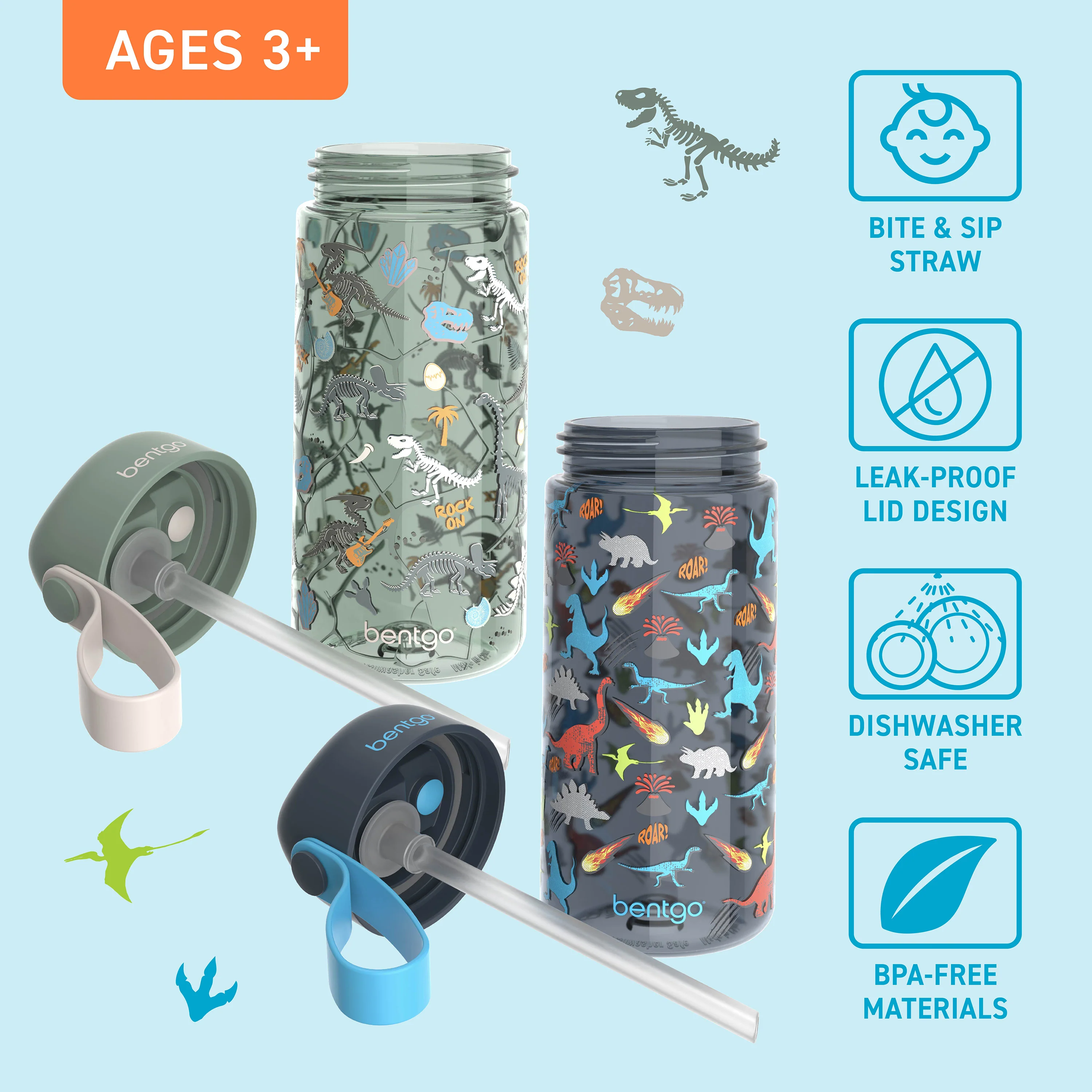 Bentgo Kids Prints Water Bottle (2-Pack) - Rocket/Shark - Image 3