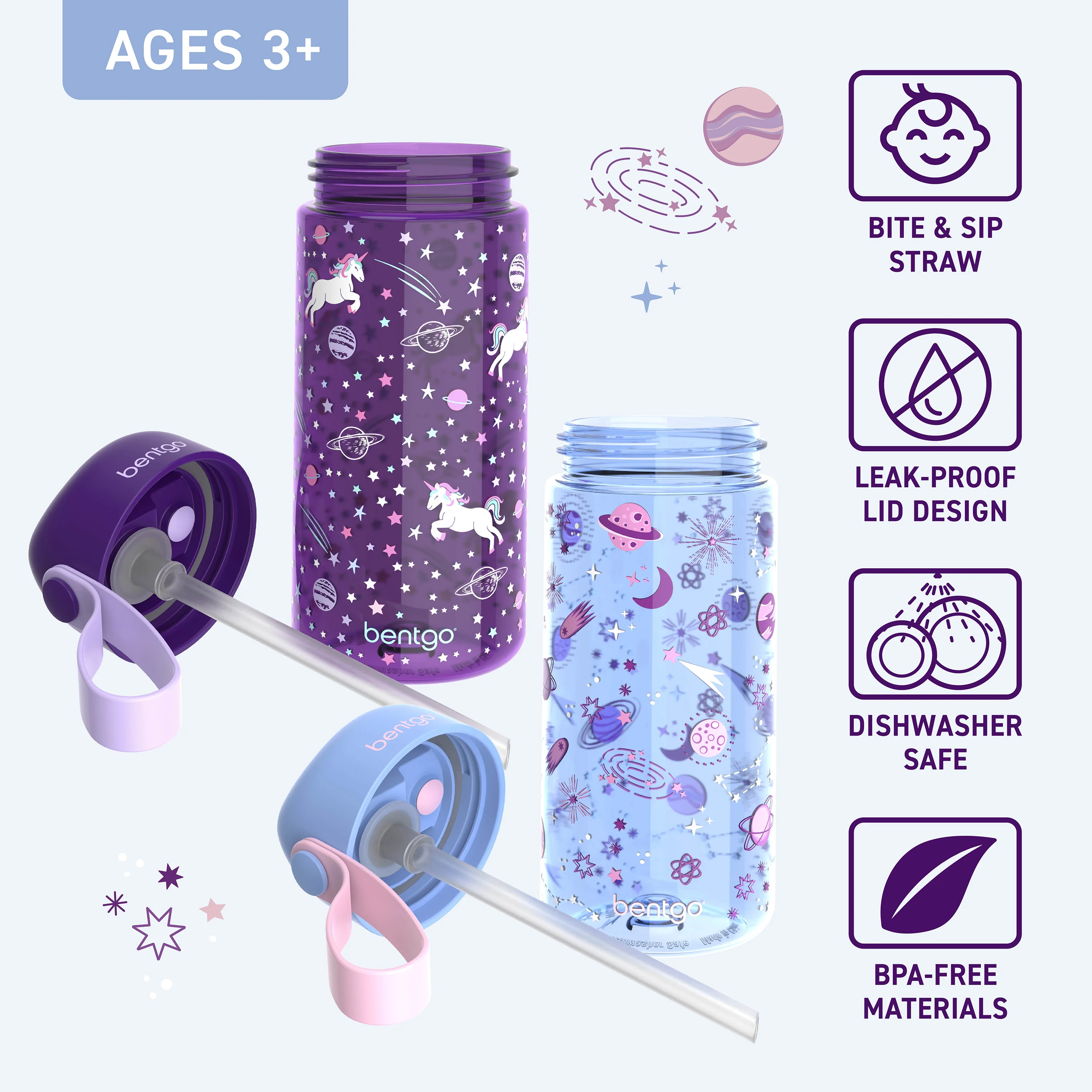 Bentgo Kids Prints Water Bottle (2-Pack) - Rocket/Shark - Image 10