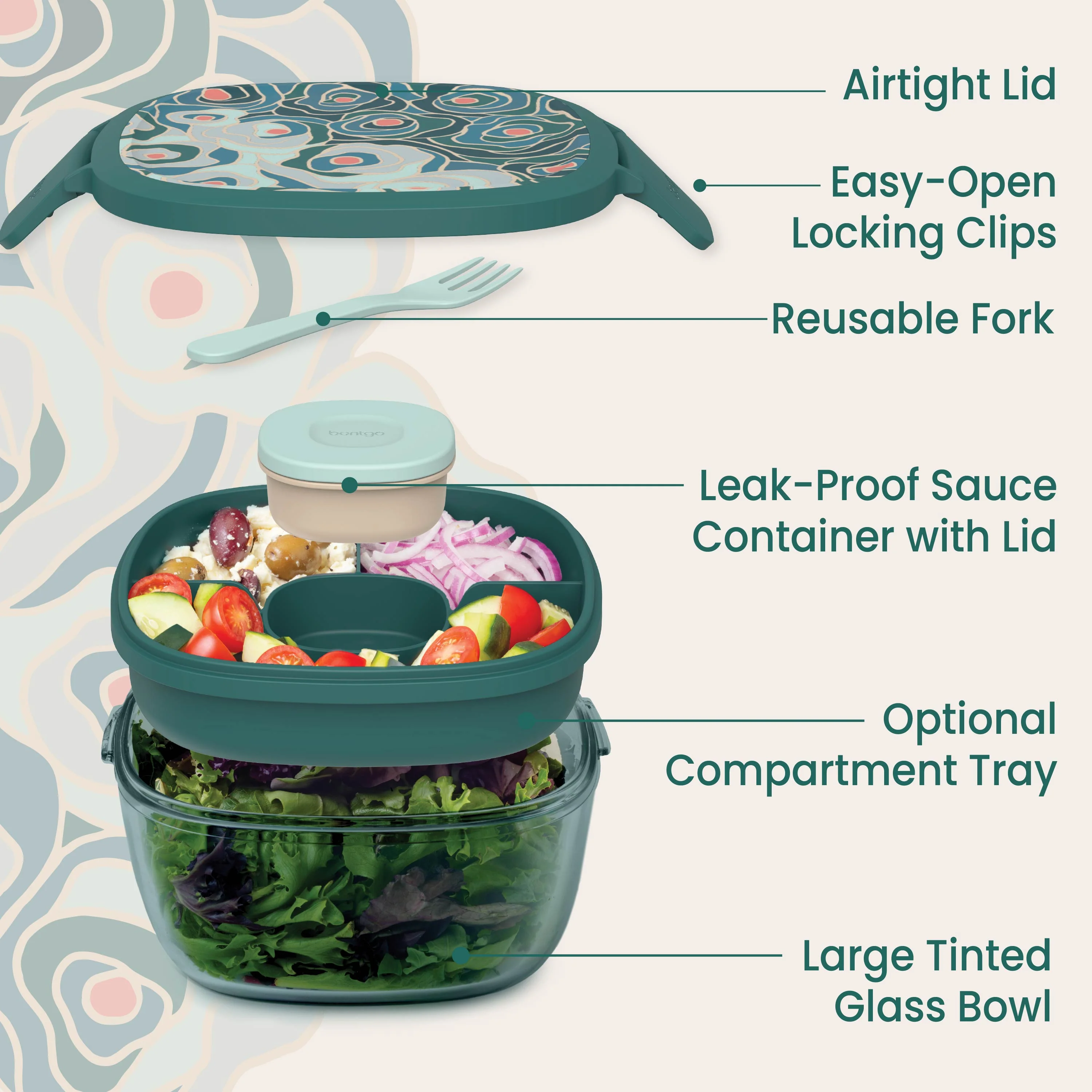 Bentgo Glass Prints All-in-One Salad Container - Image 19