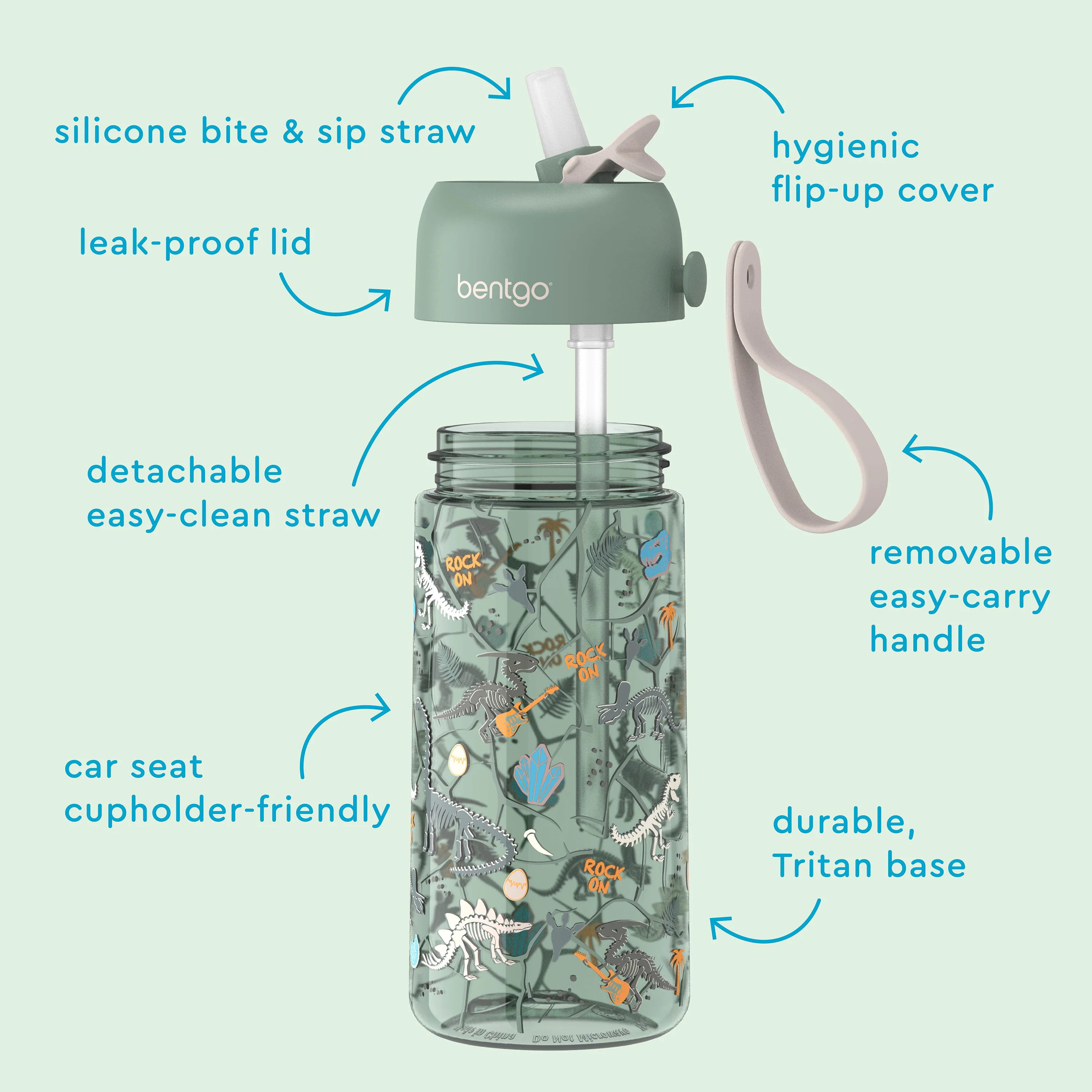 Bentgo Kids Prints Water Bottle (2-Pack) - Rocket/Shark - Image 6