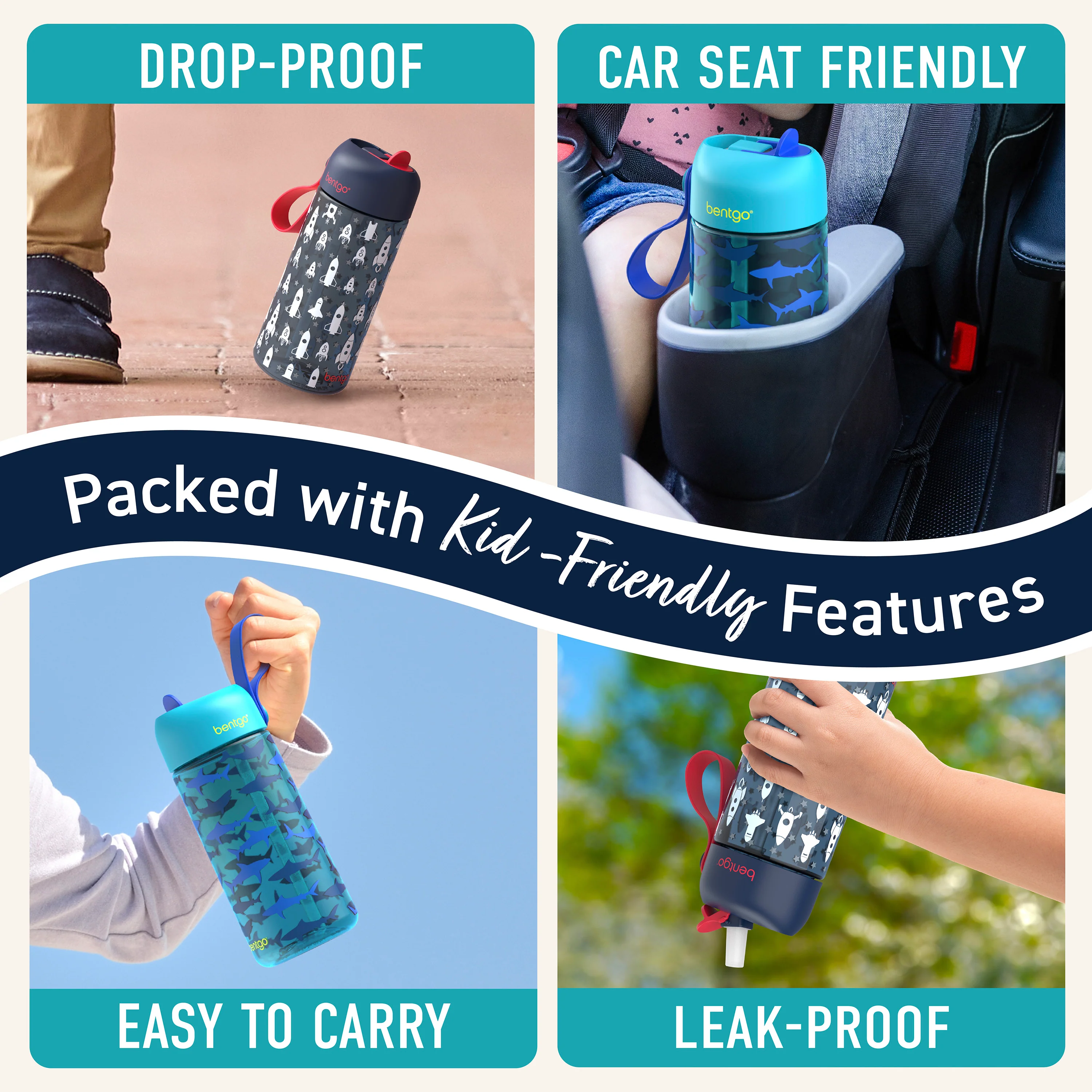 Bentgo Kids Prints Water Bottle (2-Pack) - Rocket/Shark - Image 26