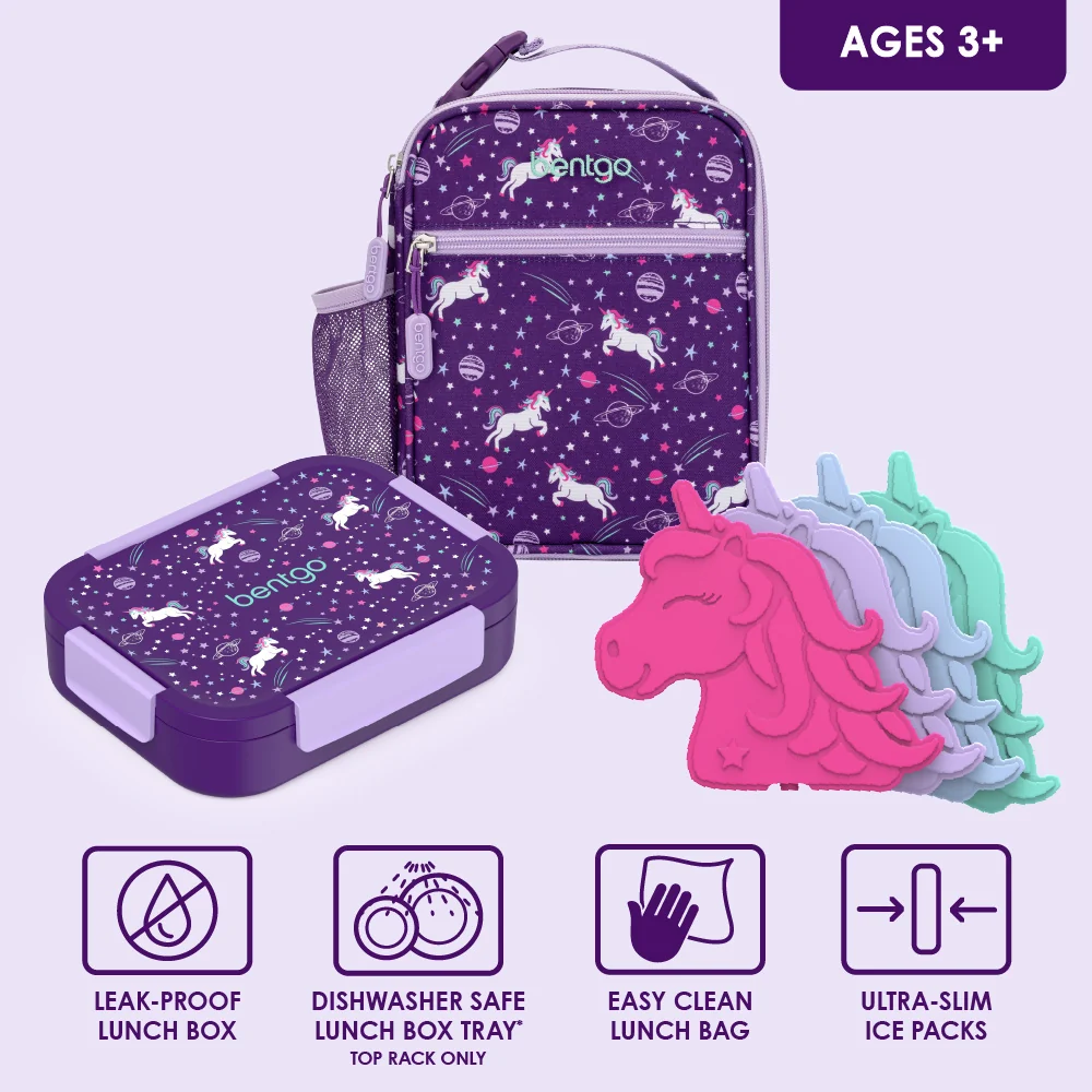 Bentgo Kids Snap & Go Lunch Box, Insulated Lunch Tote, & Ice Packs - Unicorn - Image 12