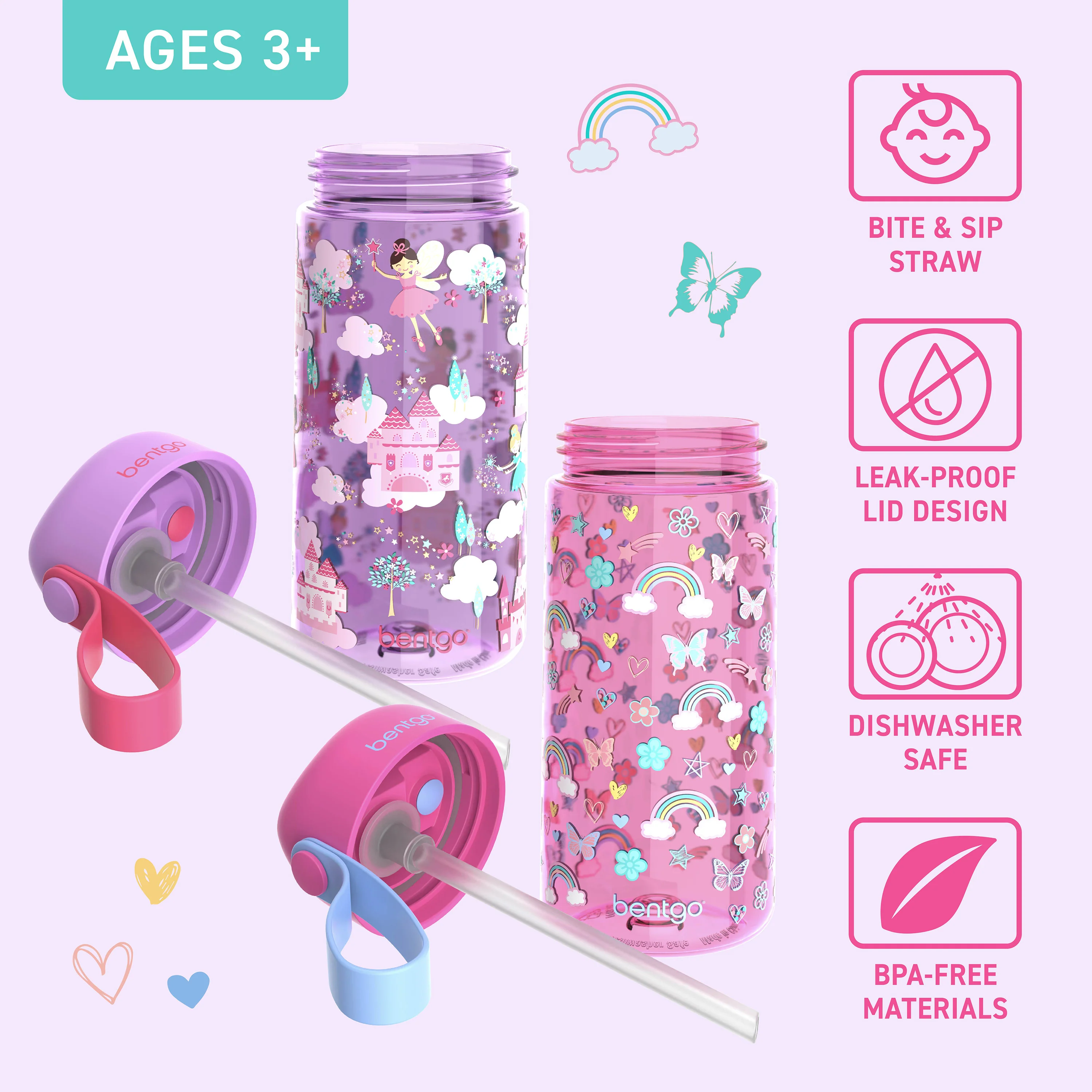 Bentgo Kids Prints Water Bottle (2-Pack) - Rocket/Shark - Image 17