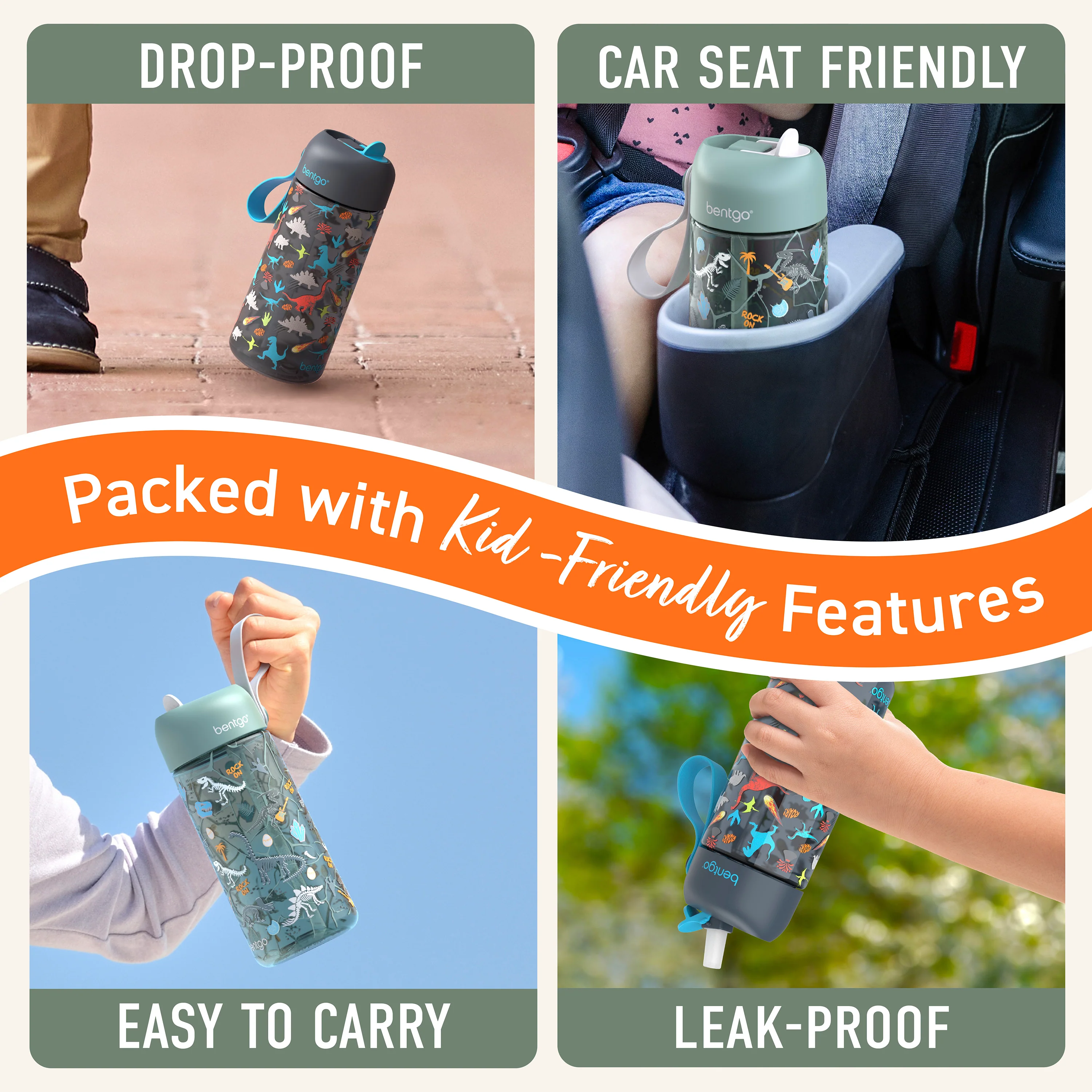 Bentgo Kids Prints Water Bottle (2-Pack) - Rocket/Shark - Image 5