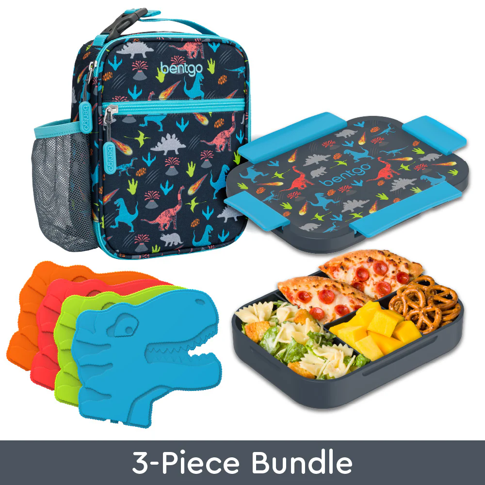 Bentgo Kids Snap & Go Lunch Box, Insulated Lunch Tote, & Ice Packs - Dinosaur
