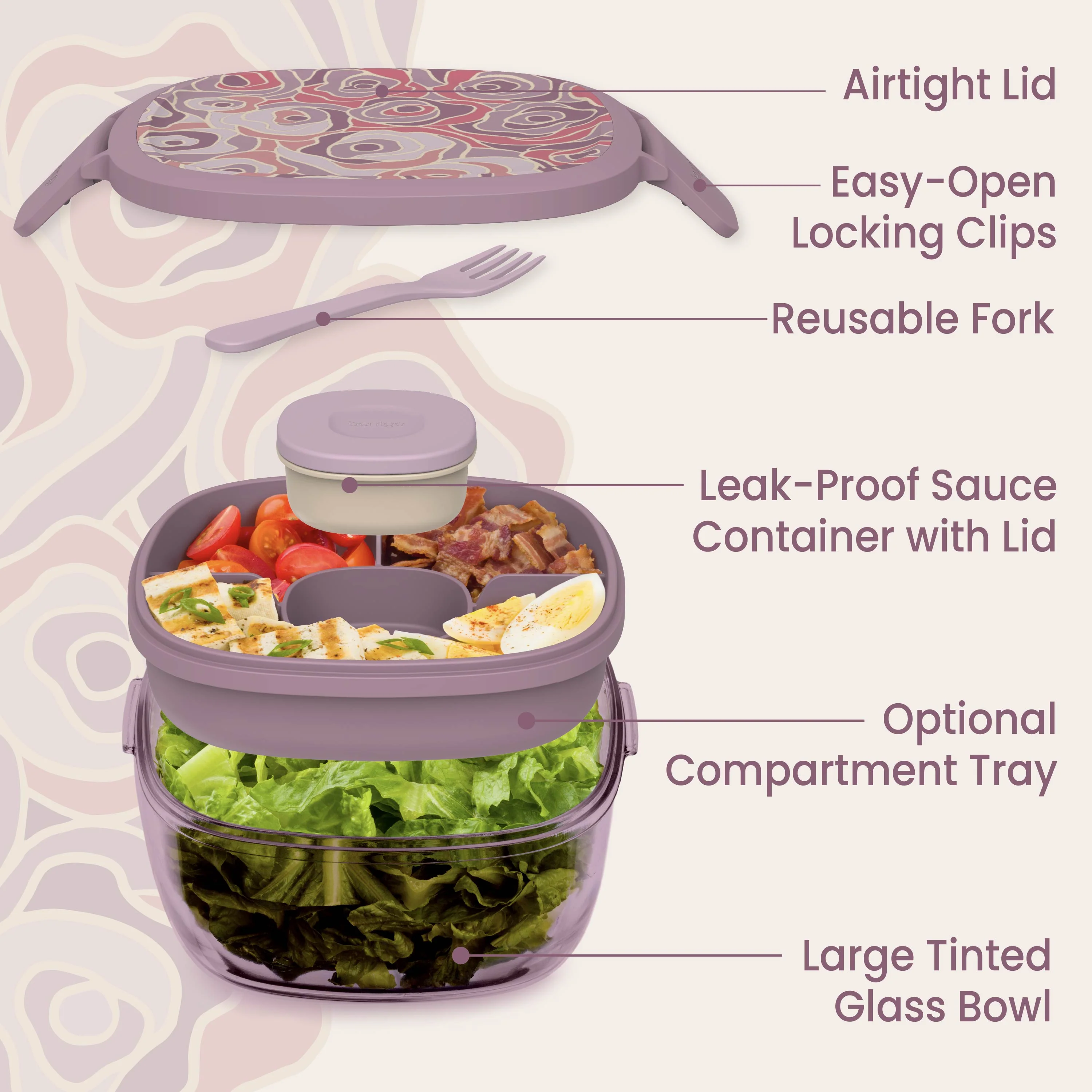 Bentgo Glass Prints All-in-One Salad Container - Image 26